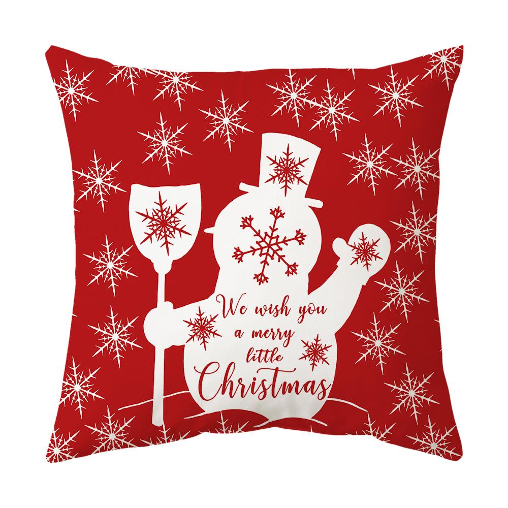 Federa Cuscino a Tema Natalizio Fondo Rosso Lino Corto Peluche Stampato Federa Cuscino Regalo Festivo