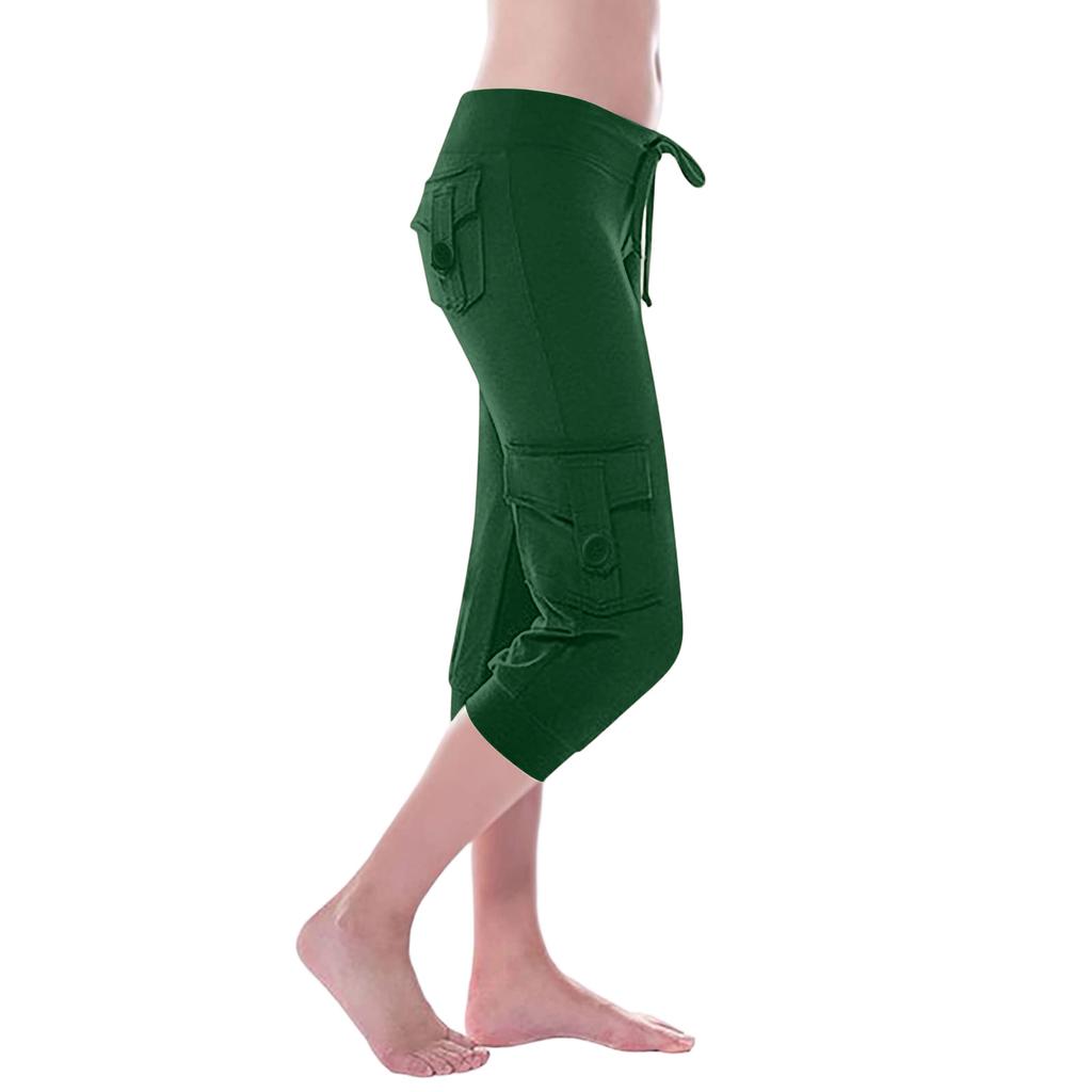 Women's Stretch-Waist Button-up Multi-Pocket Yoga Cropped Pants