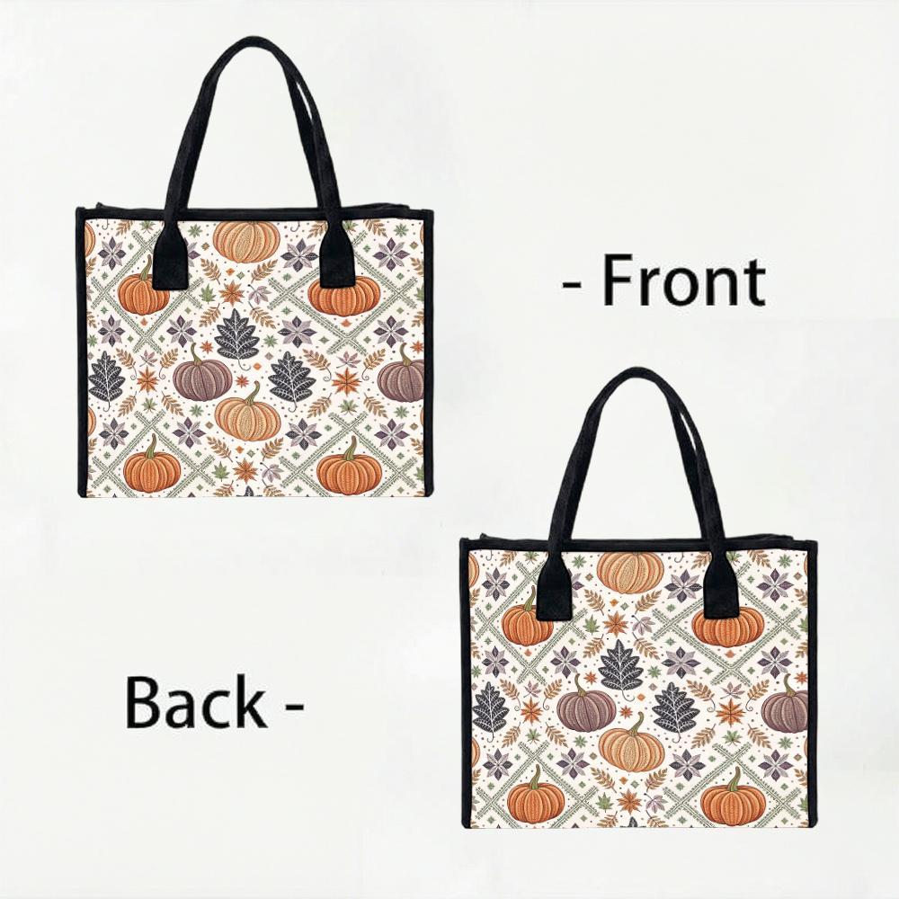 Autumn Pumpkin Print Casual Tote Bag Large Capacity Daily Handbag For Fall