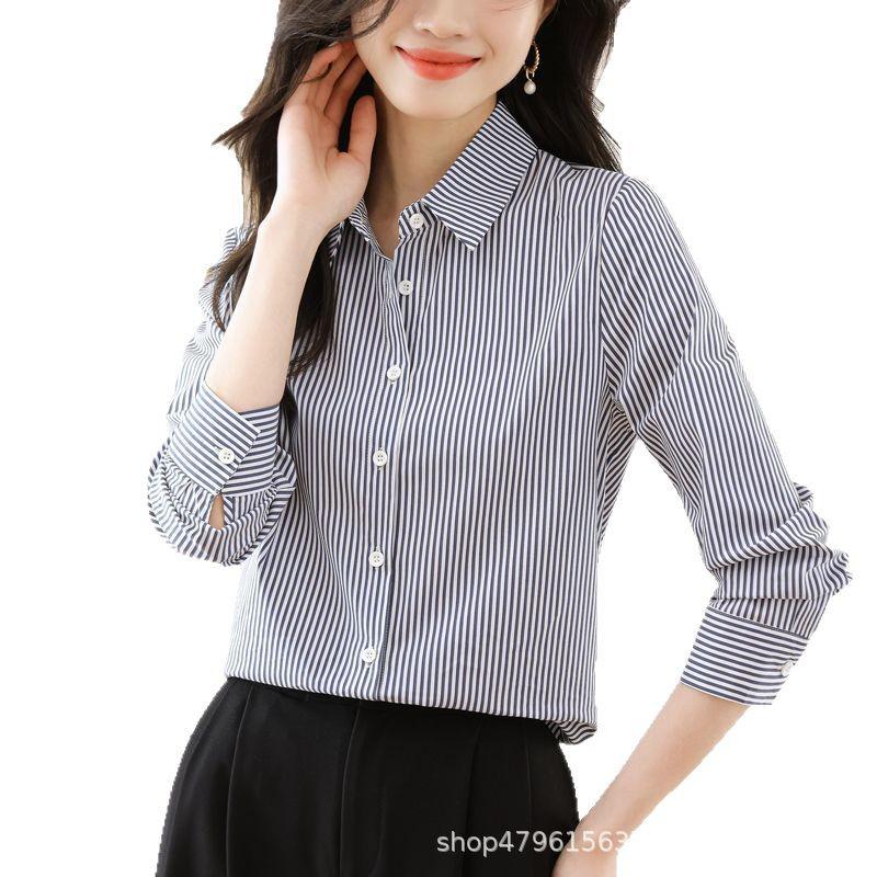 Korean Style Striped Long Sleeve Cotton Shirt - Versatile, Casual, Spring/Autumn