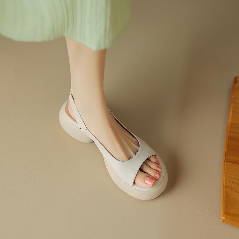 

Dale Dale~ Soft and comfortable, leather thick heel platform French fish mouth sandals are fashionable and versatile, and women feel like stepping on 40