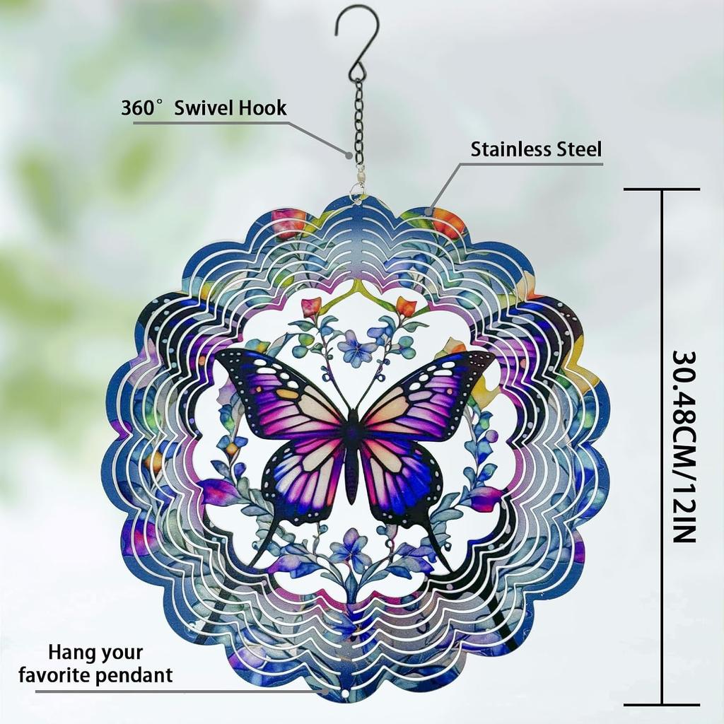 Wind Spinners Metal Butterfly - Butterfly Gifts for Women Mom Grandma Wife, Hanging Wind Spinner for Outdoor & Indoor Decorations, 12 Inch 3D Wind