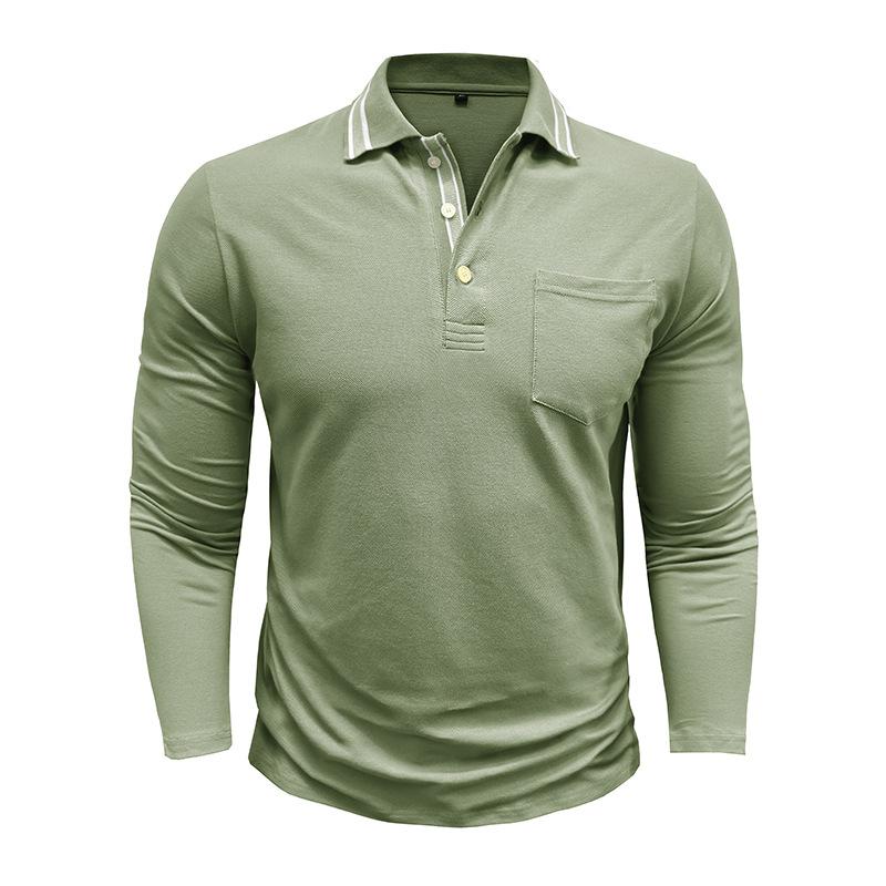 Spring Trend Men's Long Sleeve Casual Polo Shirts Solid Lapel Button Up Pullover Tops Autumn Turn Down Collar Polos