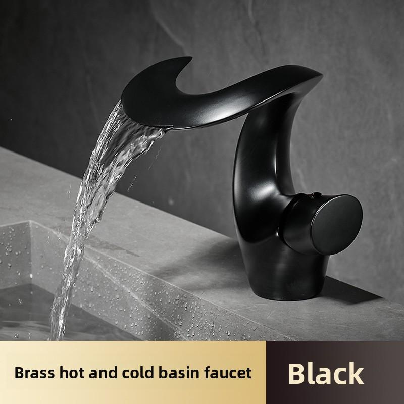 Waterfall Faucet Bathroom Basin Faucet Cold and Hot Brass Mixer Sink Taps White Black Torneira Banheiro Single Hole Deck