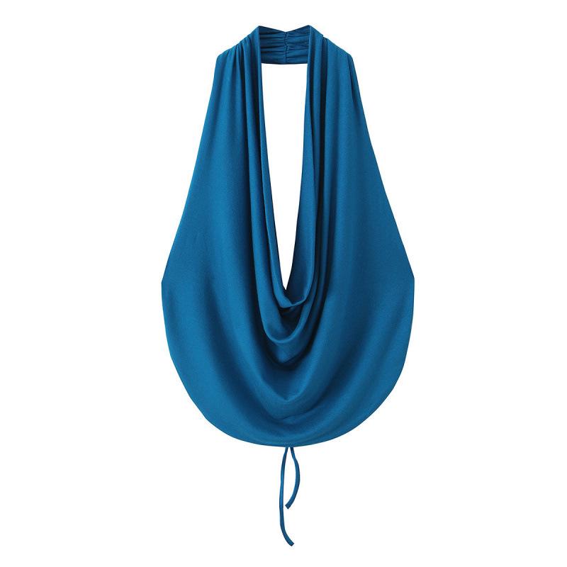 

European Fashion Pleated Halter Neck Top - 2026 L синій