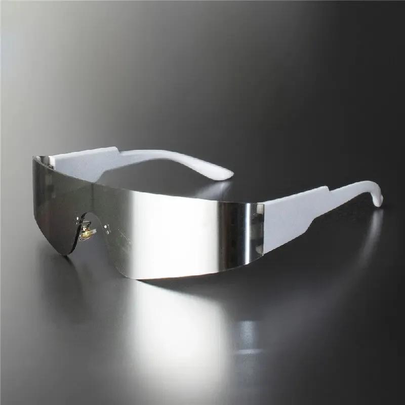 Flat Top Shield Fashion Punk Sunglasses Women Y2K Sun Glasses Men Mirror One Piece Eyewear 2000S 90S Goggles