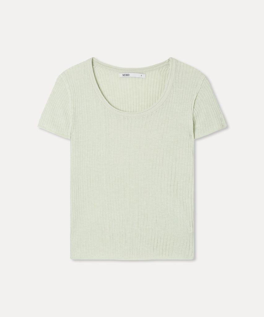 MIXXO Scoop Neck See-Through Short Sleeve Knit Re Kag51Ss_Miwkag71Qs
