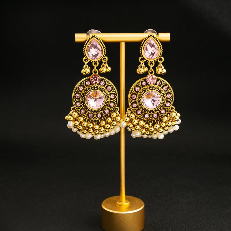 Smaragd-Ohrringe, Hochwertige Luxus-Fransenohrringe mit Diamantenbesatz, Retro-Literarische Runde Ohrringe.