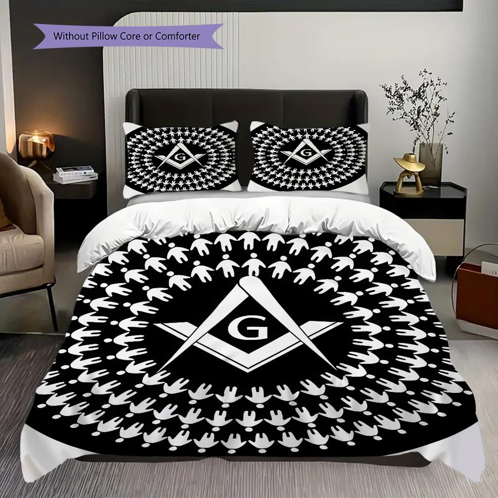 Recognized Freemasonry bedding, duvet cover, pillowcase, home decoration, birthday gift (1 * duvet cover+2 * pillowcase, coreless)