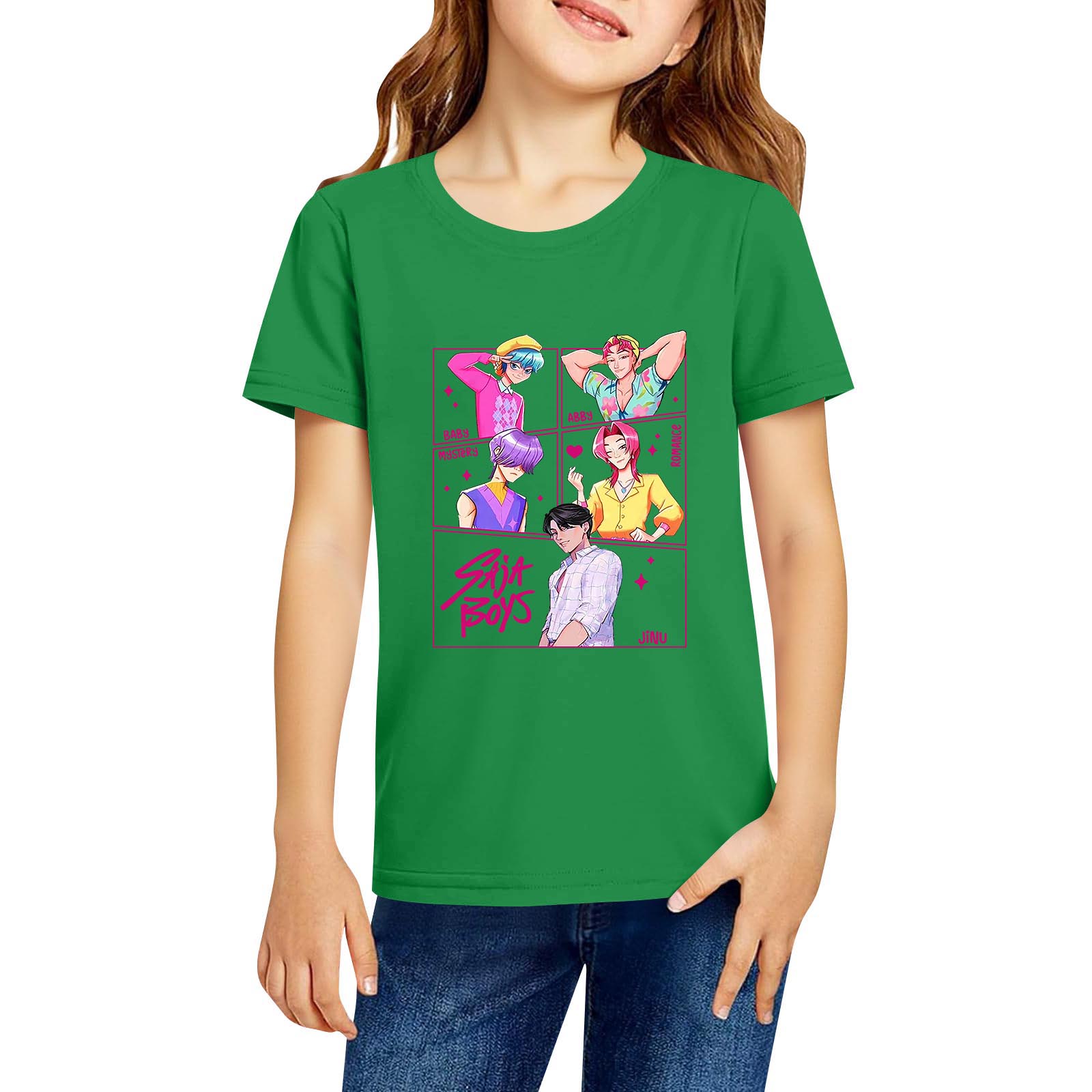 

Модная рабочая одежда с короткими рукавами и круглым вырезом, топы с принтом для детских летних топов 120 зелёный