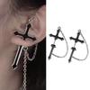 Punk Black Cross Drop Earrings For Teens Vintage Rock Pride Long Chain