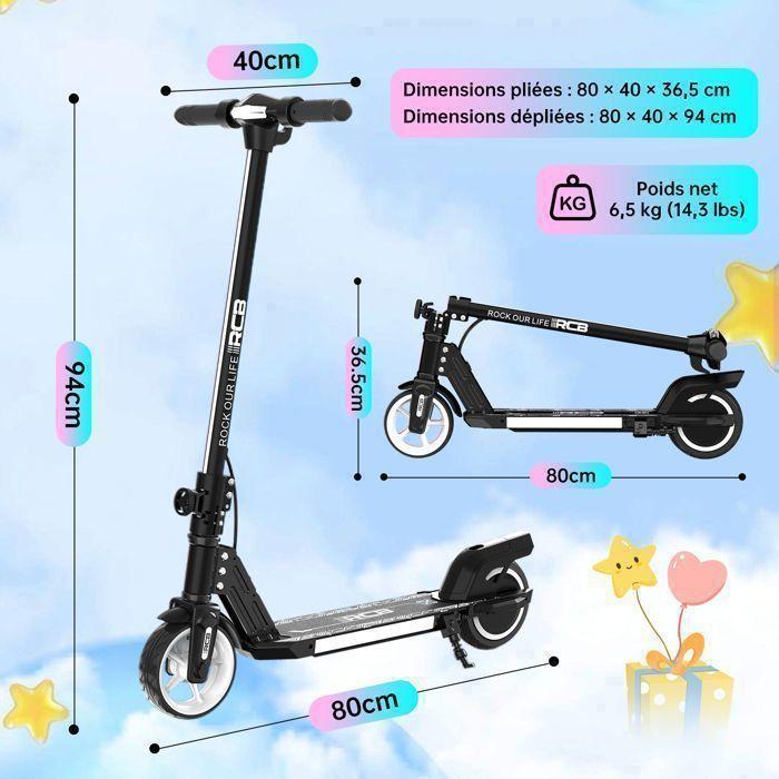 RCB R12 Monopattino Elettrico Bambini pieghevole - Schermo digitale - luci al neon colorate - Super Regalo Nero
