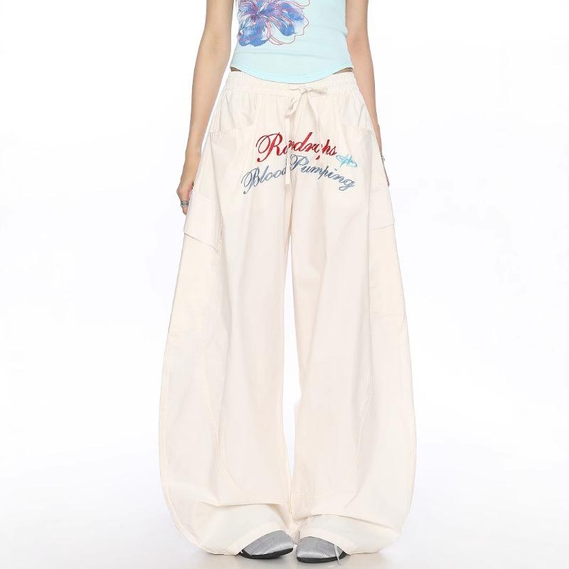 Letter embroidered scimitar paratrooper pants women's and men's summer loose wide-leg casual pants lazy wind quick-drying pants