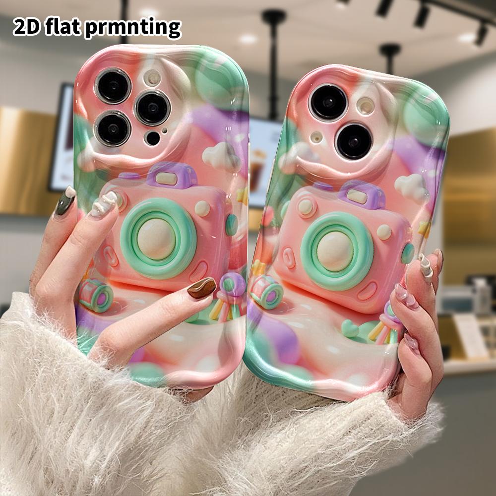 Phone case: 2D flat design suitable for iPhone 18 17 16 15 14 13 Pro protective case, cartoon camera, perfect Christmas and Halloween holiday gift