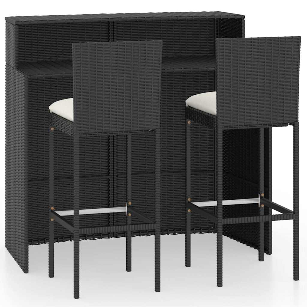 vidaXL 3-tlg. Gartenbar-Set mit Kissen Schwarz