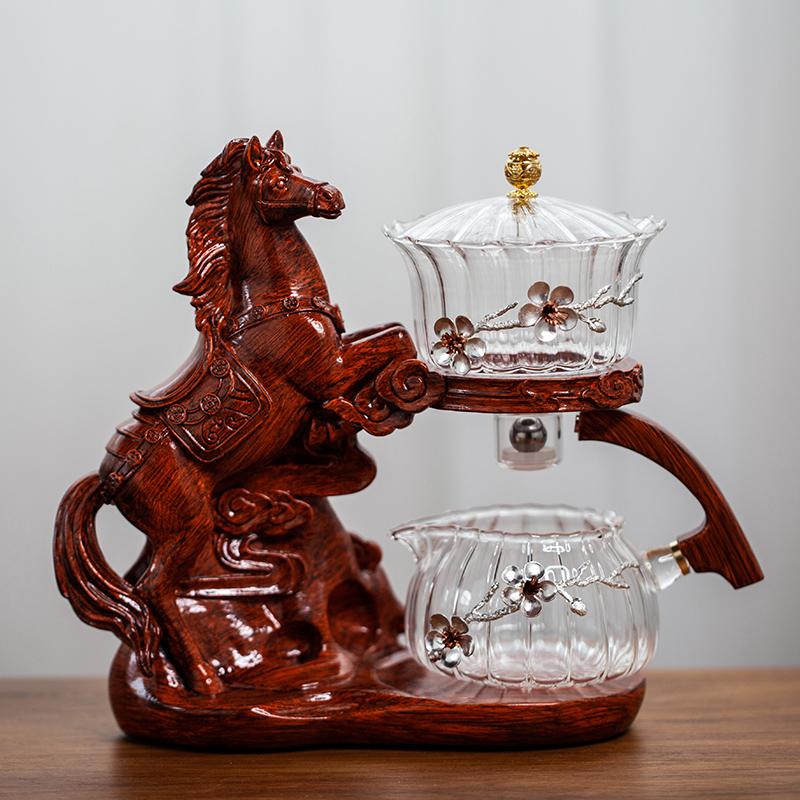 Creative Horse Teapot Full Automatic Glass Teapot Infuser Magnetic Water Diversion Heat-resistant Kungfu Tea Drinking Tea Set