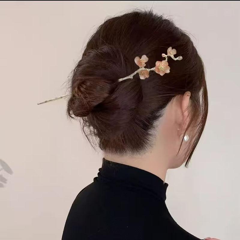 Elegant Cherry Blossom Hairpin Japanese Alloy Hairpin with Pink Floral Design Perfect for High Buns Hanfu Formal Occasions