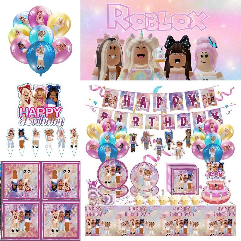 Pink Girl Gaming Theme Kids Birthday Party Tableware Set Roblox Girl Decorations Supplies