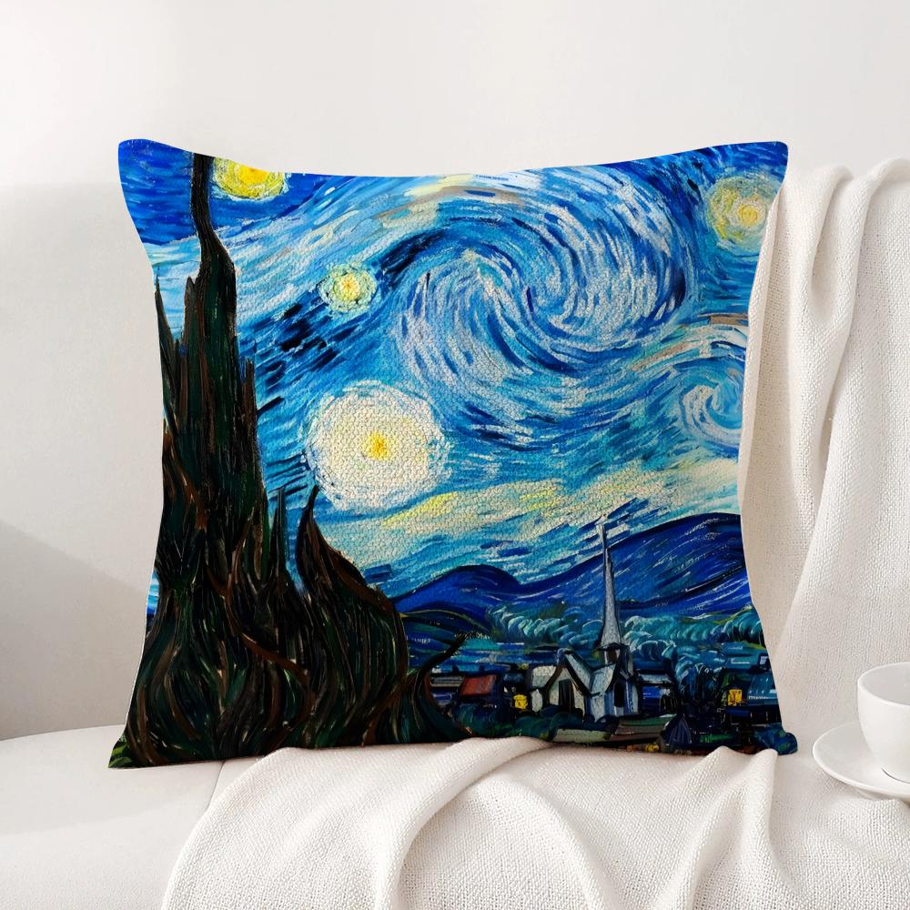 Klassische VVanGogh Kunst Kissenbezug Natürlicher Leinen Bio-Stoff Doppelseitiger Druck Sofa Heimdekoration Geschenk Kissenbezug