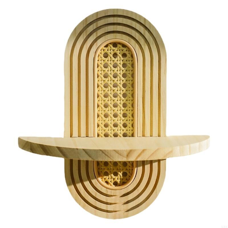 Wall Rattan Shelf Floating Shelves Wall Mounted,Plant Display Shelving X3UC