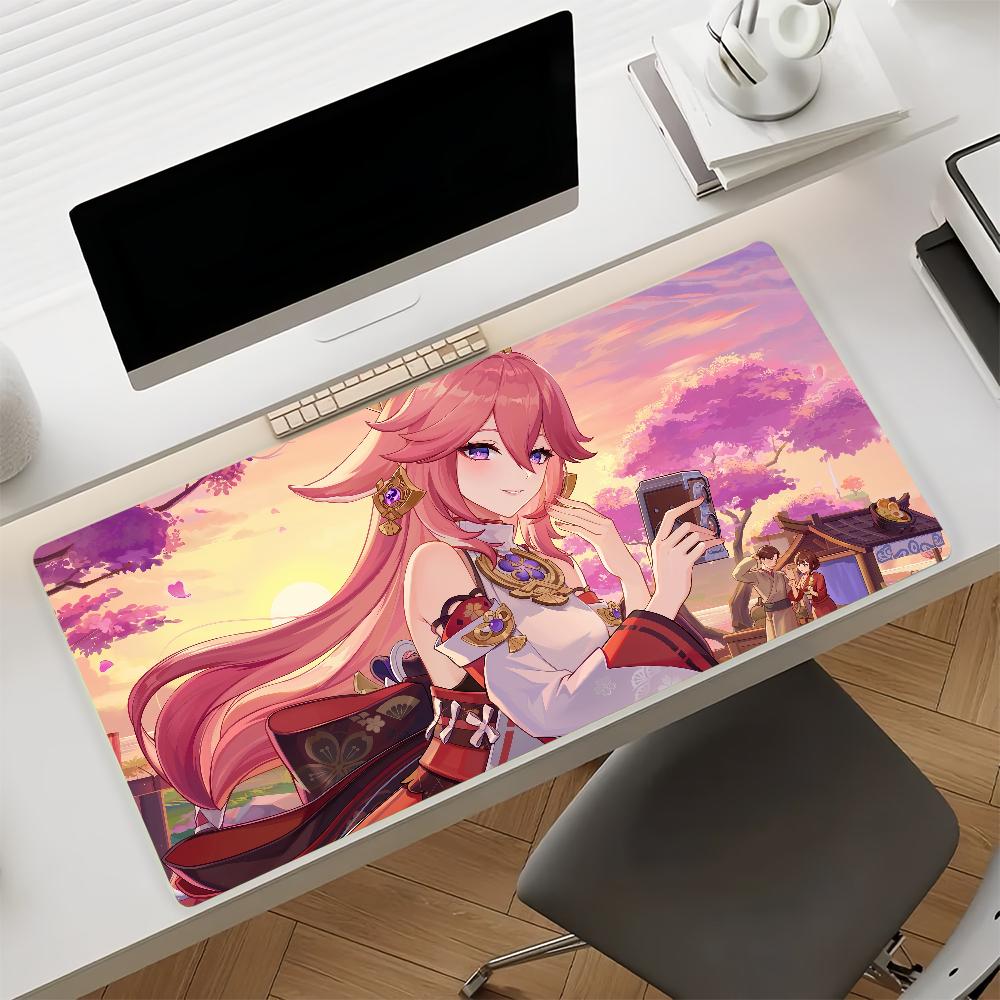 Genshin Impact Yae Miko Mouse Pad Nonslip Locking Edge DeskMat PC Laptop Accessories Rubber Office Keyboard Large Game carpet