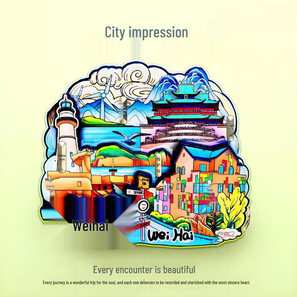 Guochao Cartoon Wahrzeichen Kreatives Souvenir Acryl Kühlschrankmagnet