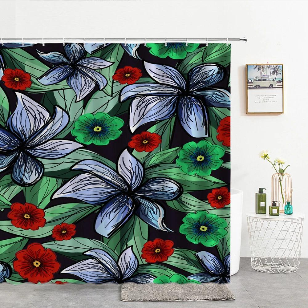 Tropical Plants Animals Bathroom Curtains Green Leaf Plant Waterproof Polyester Shower Curtain Nordic Home Bath Room Decoration