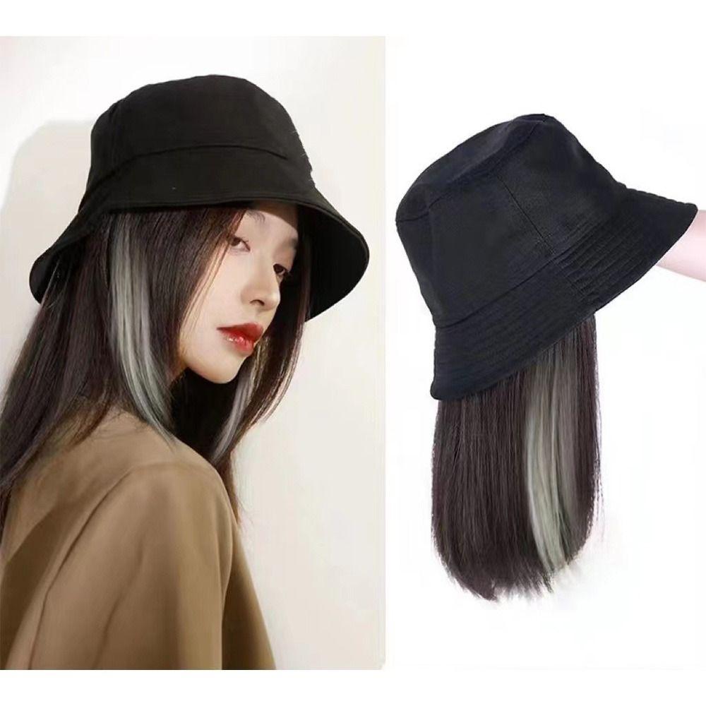 Fisherman s Cap Wig Female Inner Buckle Medium Length Straight Hair Wig Detachable Cap Wig Collarbone Wig
