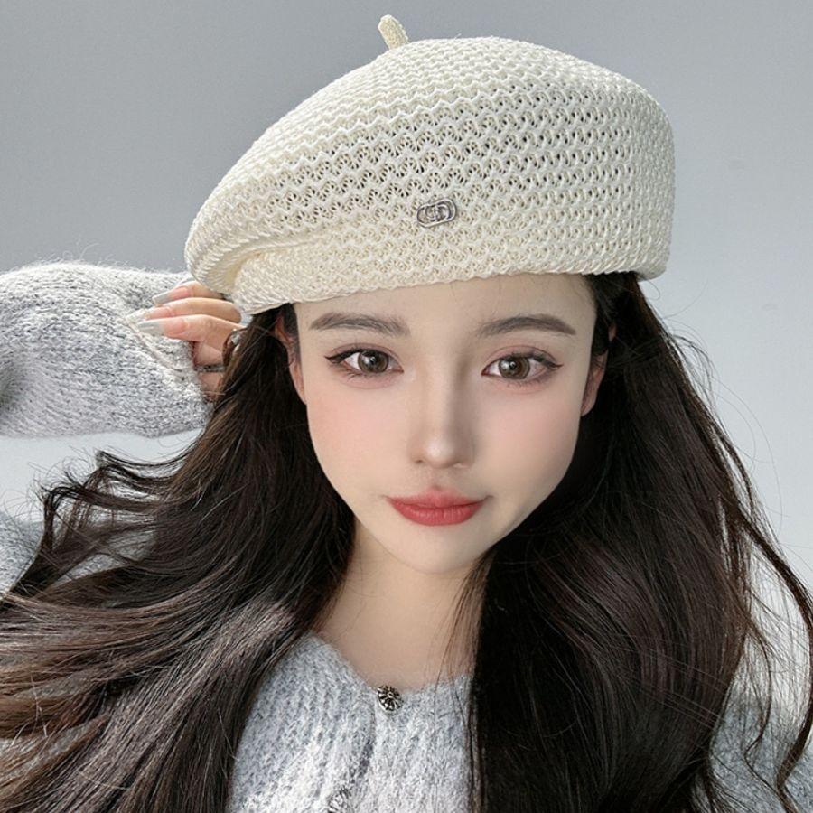 Women's Retro Japanese Style Straw Beret Spring and Summer Breathable Artist Hat Face-Slimming Woven Foldable Straw Hat