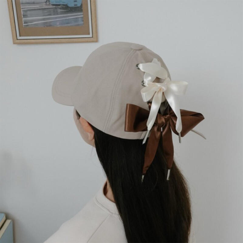 Women's two-color ribbon ball cap with plain pattern FW hat