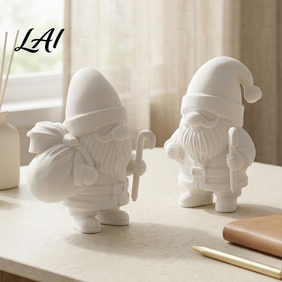 Personalized Christmas Gift 3D Printed Santa Claus Figure for DIY Painting Tabletop Desktop Holiday Statue Ornament White Resin Figurine Desk Shelf