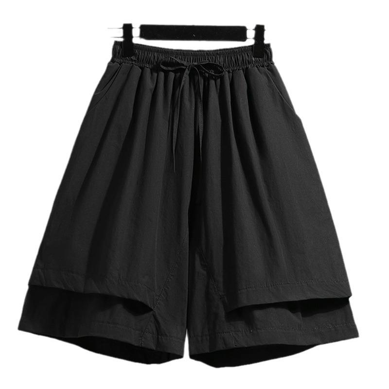 Women's Khaki Wide-Leg A-Line Shorts - Summer 2025 Collection, Loose Fit, Lightweight, Large Size, Five-Point Length