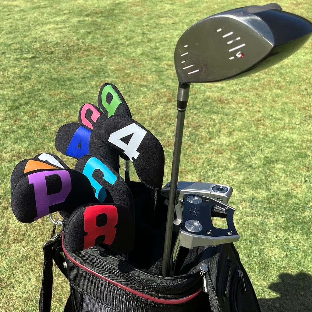 Golf Iron Cover Neoprene Colorful Numbered Iron Headcovers Set, Material, (Black (10pcs))