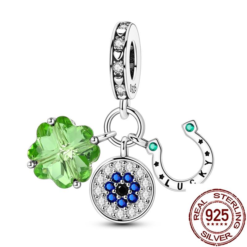 Charms Copper Lucky Horseshoe Clover Dreamcatcher Feather Dangle Beads Fit Bracelet Necklace Women Diy Jewelry
