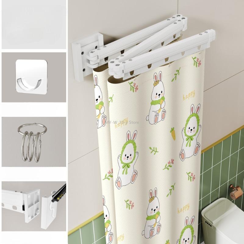 Foldable Waterproof Shower Curtain with Suction Cups No Drilling for Bathroom Partition Dry and Wet Separation EVA Curtain