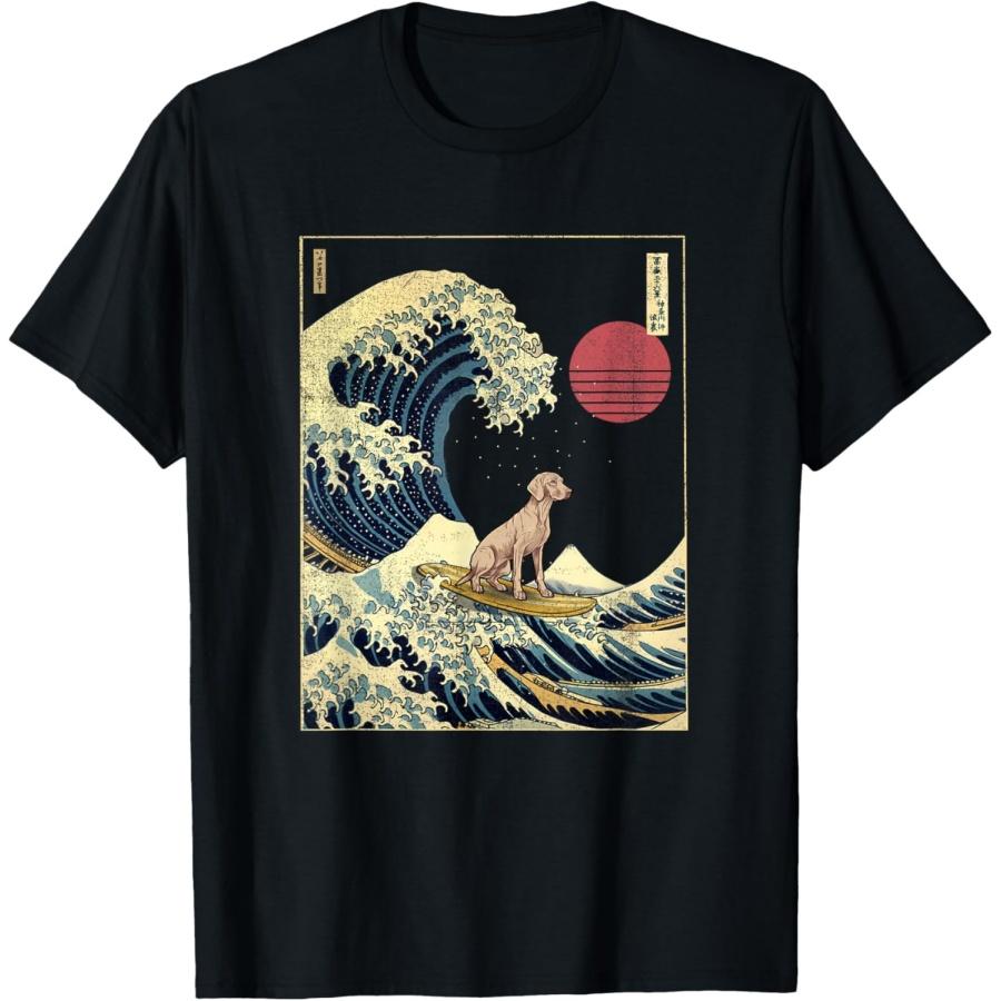Weimaraner Japanese Kanagawa Wave Funny Surf Dog T-Shirt for Men Women Girls Kids S