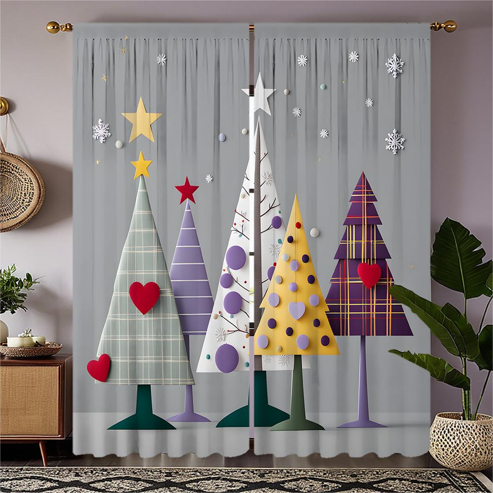 

Piece Set High Definition Digital Printed Curtainchristmas Trees Style Colorful Patterns Plaid Heart Snowflake Curtainhome Curtains Made Of Polyester W100*H70(CM)-Rod Pocket&1PCS