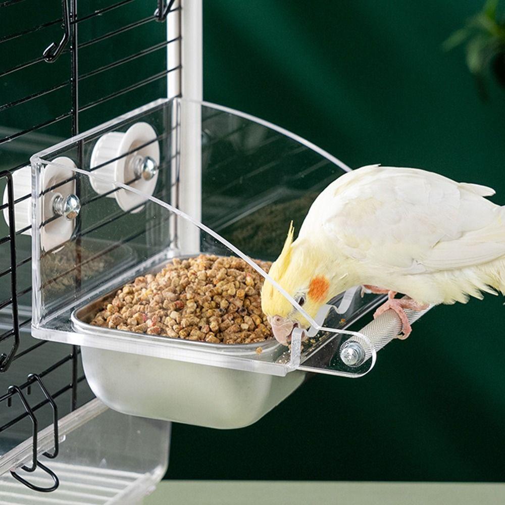 Spillproof Hanging Feeding Station Detachable Clear Feeding Bowl Cage Bird Feeder  Cage Accessories