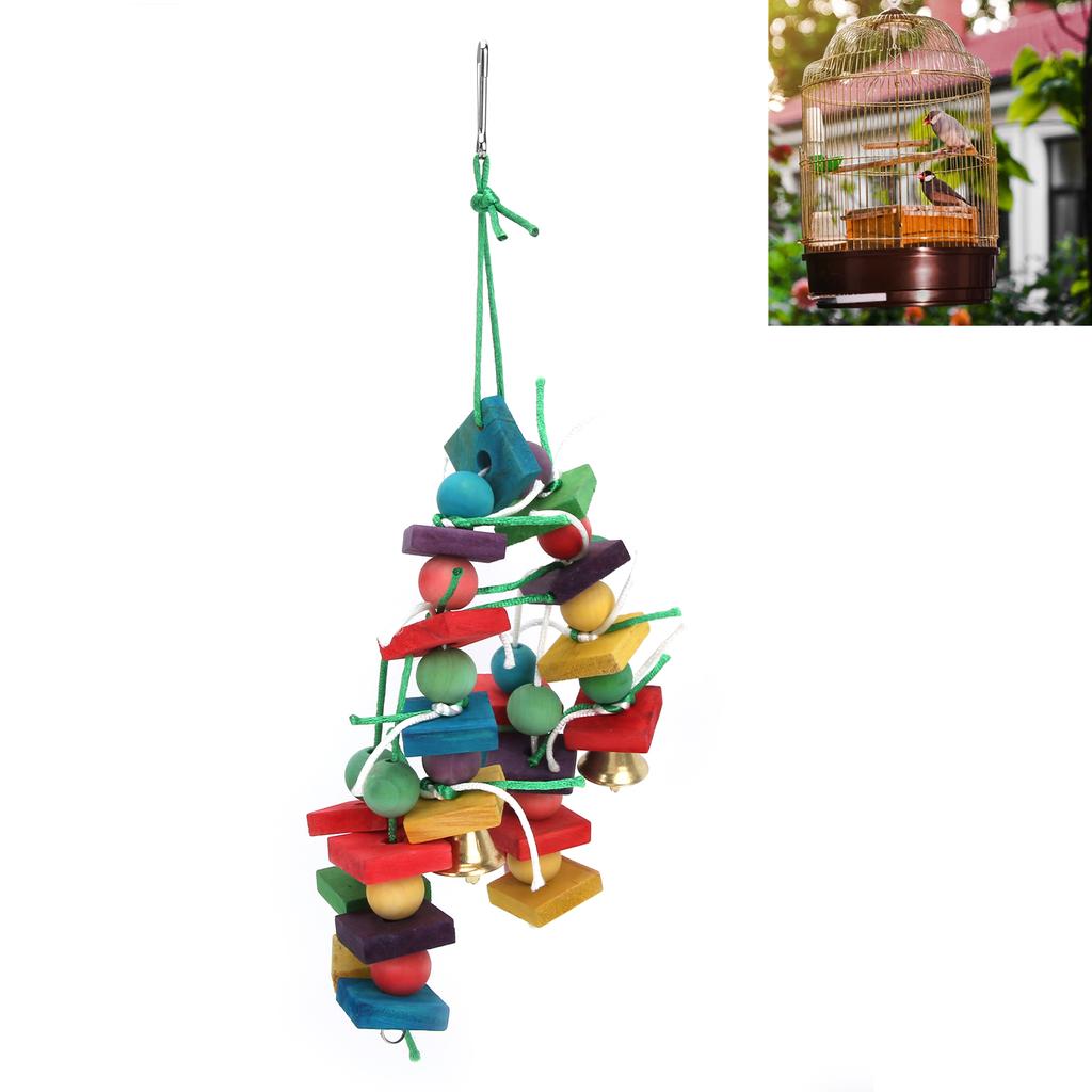 Parakeet Chewing Toy Multicolored Natural Wooden Blocks Toy for Macaws Pet BirdsString