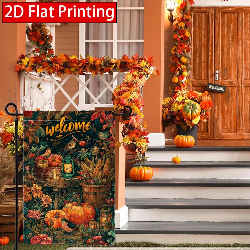 2D Flat, 2D Flat Autumn Thanksgiving Pumpkin Bird Garden Flag_3-28x40 Inch Outdoor Garden Flag Double-sided Home Decoration Courtyard Decoration Outdo