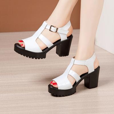 Fashion Block Heel Platform Sandals Women Shoes Summer 2026Patent Leather High Heels Sandals Ladies Office Sandal Big Size32-43