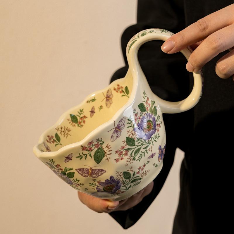 Premium sense Gesang flower ceramic mug girls high value coffee cup large capacity water cup birthday gift