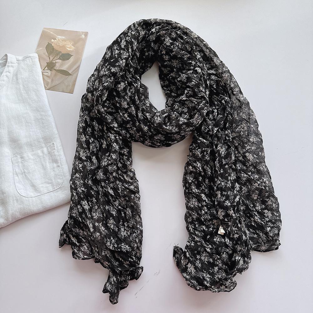 Vintage Cotton and Linen Scarves Square Scarves Women's Four Seasons Travel Floral Scarves