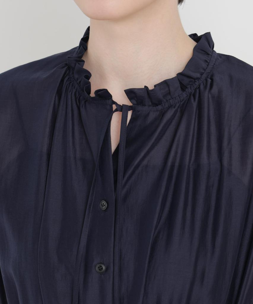 Sheer Satin Frill Collar Shirring M [Nano Universe] Dress, Women's 120, Navy, 669-6219306