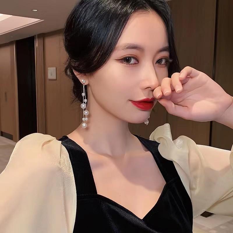 925 Sterling Silver Pearl Tassel Earrings - Trendy Korean Style Women's Ear Drops
