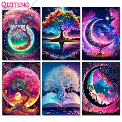 5D DIY Malowanie Diamentowe Fantasy Księżyc Drzewo Krajobraz Pełny Wiertło Cyrkonie Mozaika Haft Ręcznie Robione Produkty Dekoracja Domu Prezent