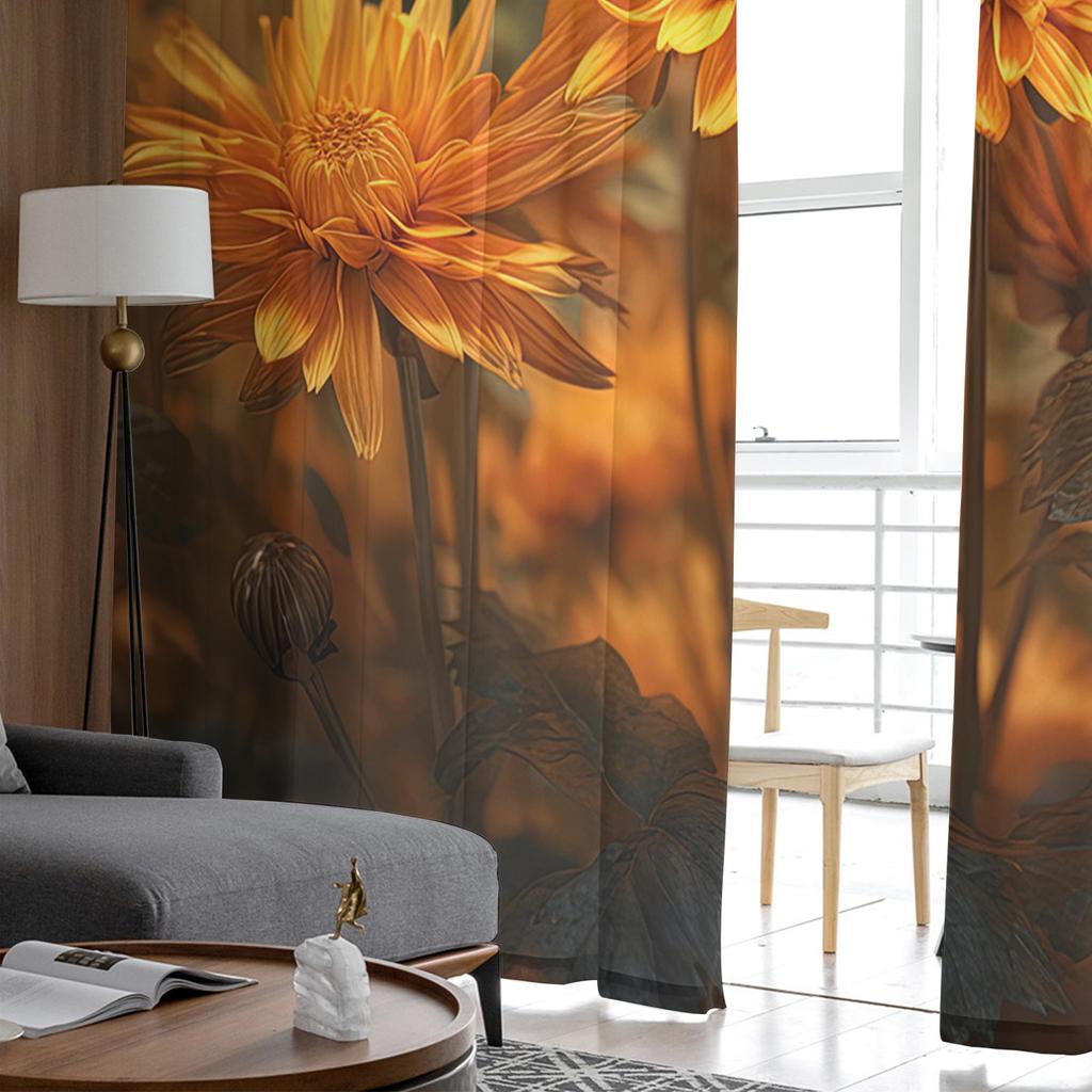 Gradientowe Zasłony Okienne Słonecznikowe z Pąkami Kwiatów Do Salonu Sypialni Kuchni Szyfonowe Przezroczyste Dekoracje Okienne