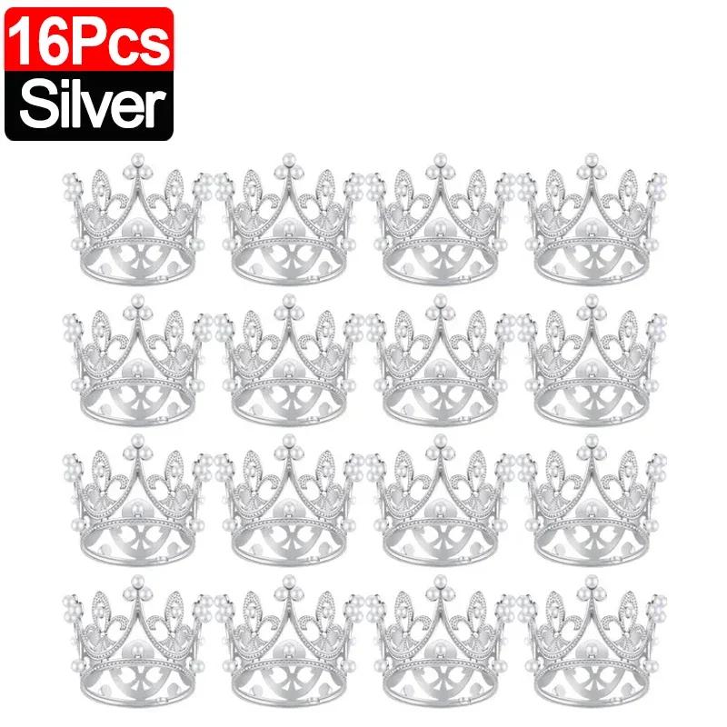 20/1Pcs Mini Crown Cake Decoration Pearl Tiara Gold Silver Crowns Cake Topper for Children Hair Ornaments Wedding Birthday Party