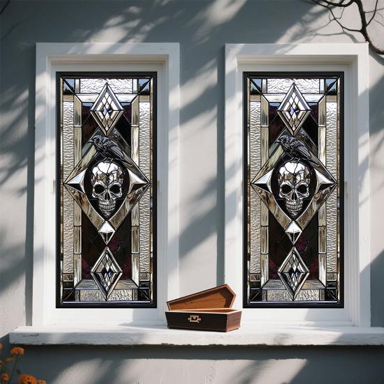 Halloween Window Cling Waterproof PVC Skull Spider Pumpkin Witch Grim Reaper Static Glass Sticker Home Office Party Decoration Decal