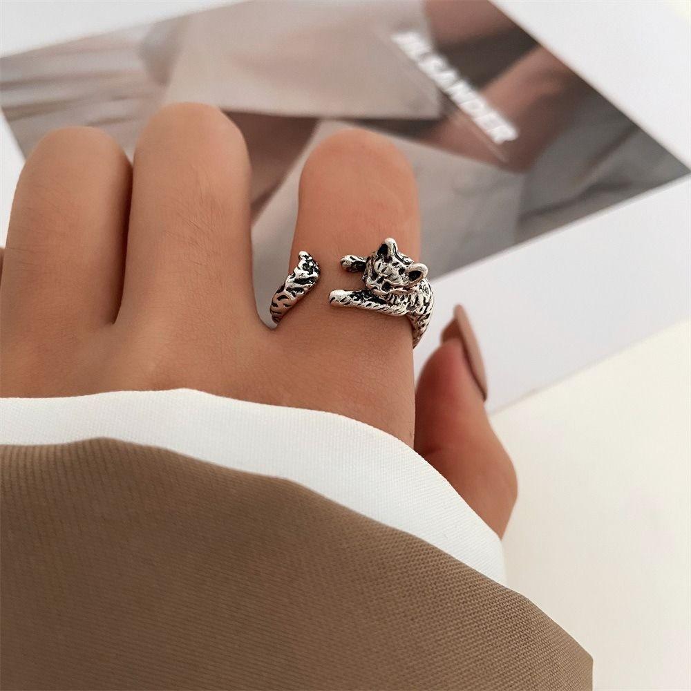Adjustable Animal Delicate Rings Vintage Cat Shape Ring Fashion Kitty Cat Opening Rings Men Women